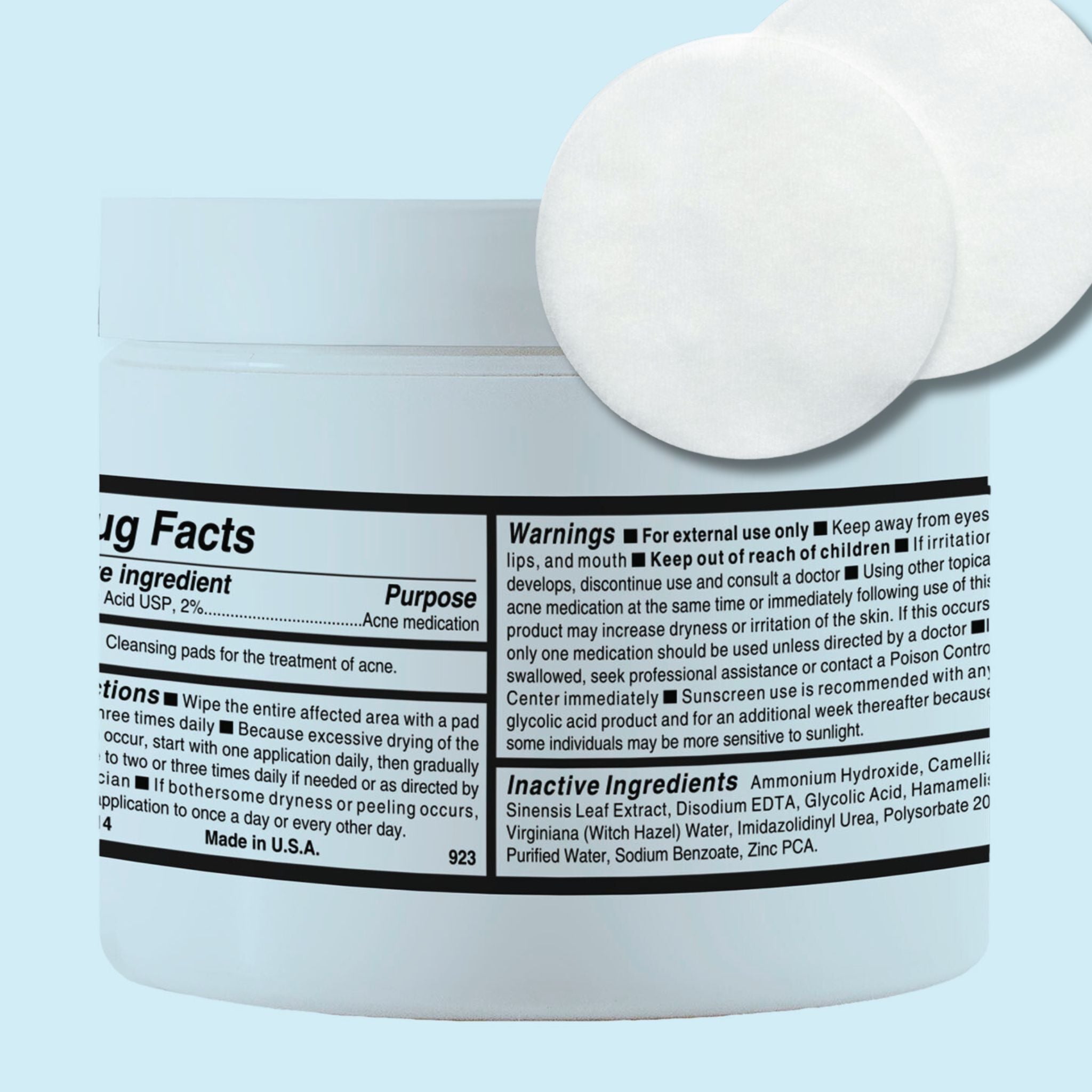 Light Exfoliating Pads back label warning
