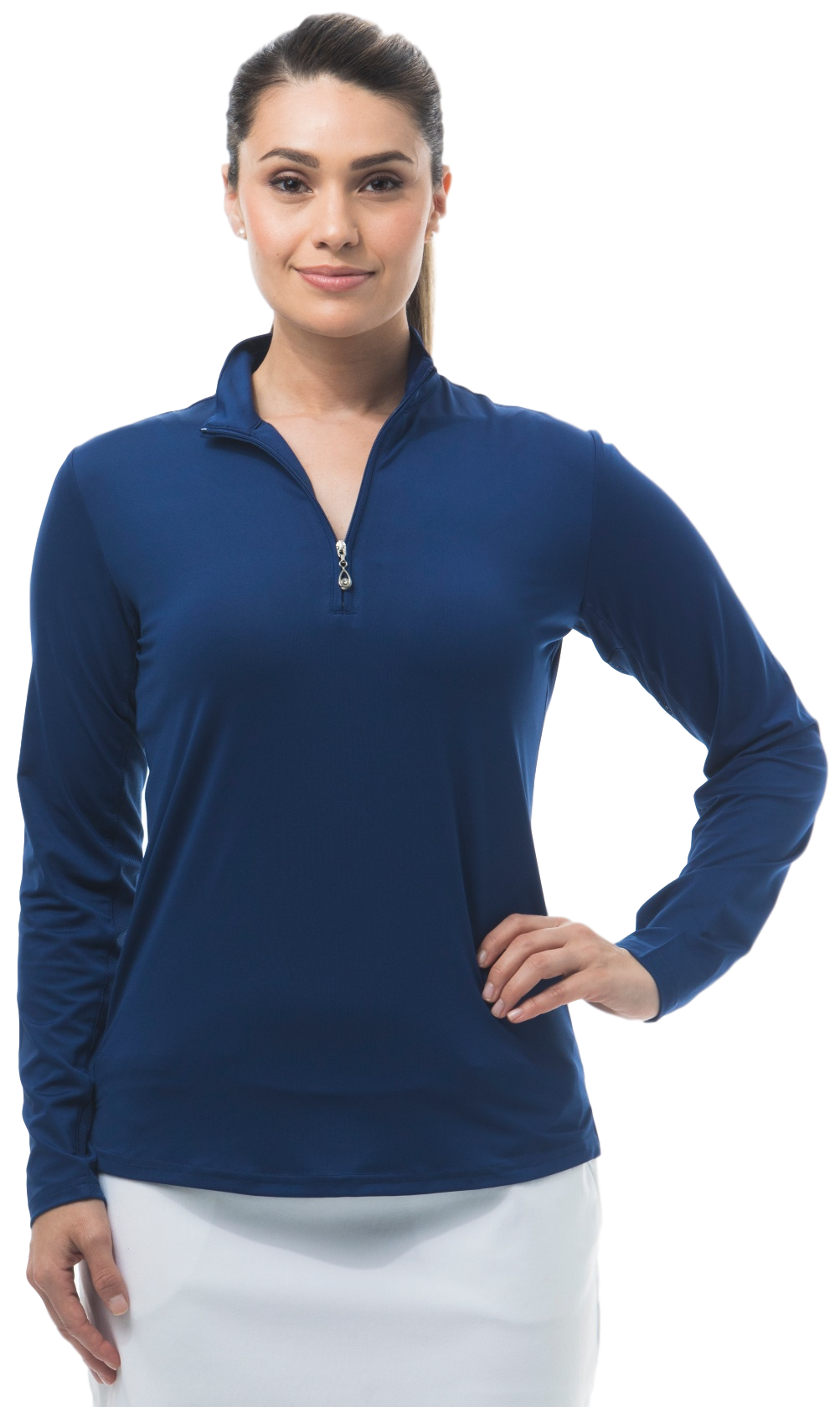 UPF 50 Long Sleeve Solid Mock with Mesh-Navy