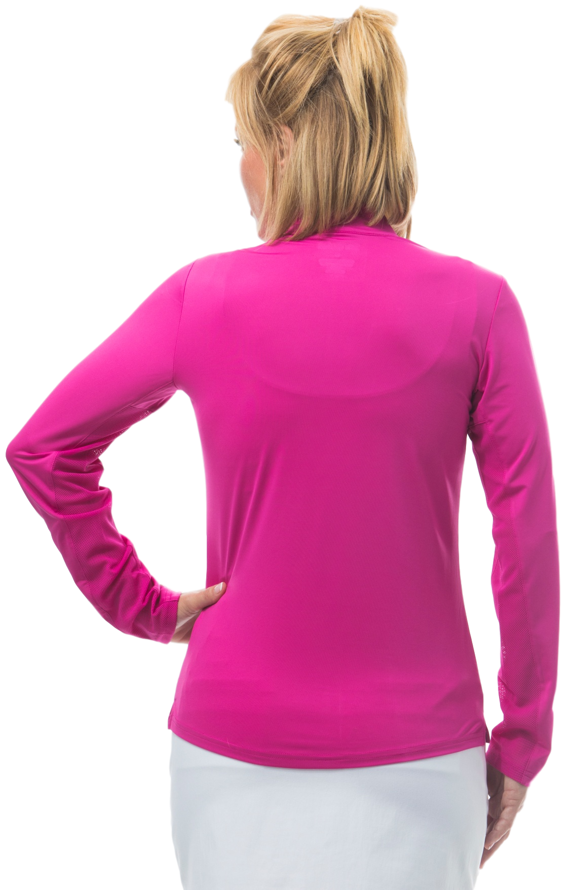 UPF 50 Long Sleeve Solid Mock with Mesh-Berry
