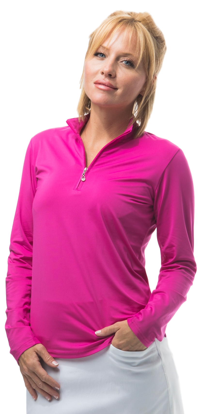 UPF 50 Long Sleeve Solid Mock with Mesh-Berry
