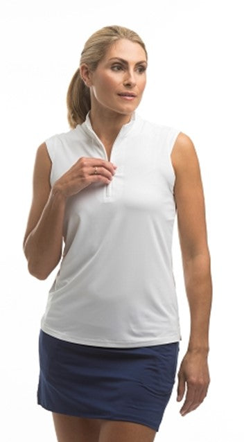 UPF 50 Short Sleeve Solid Mock-White