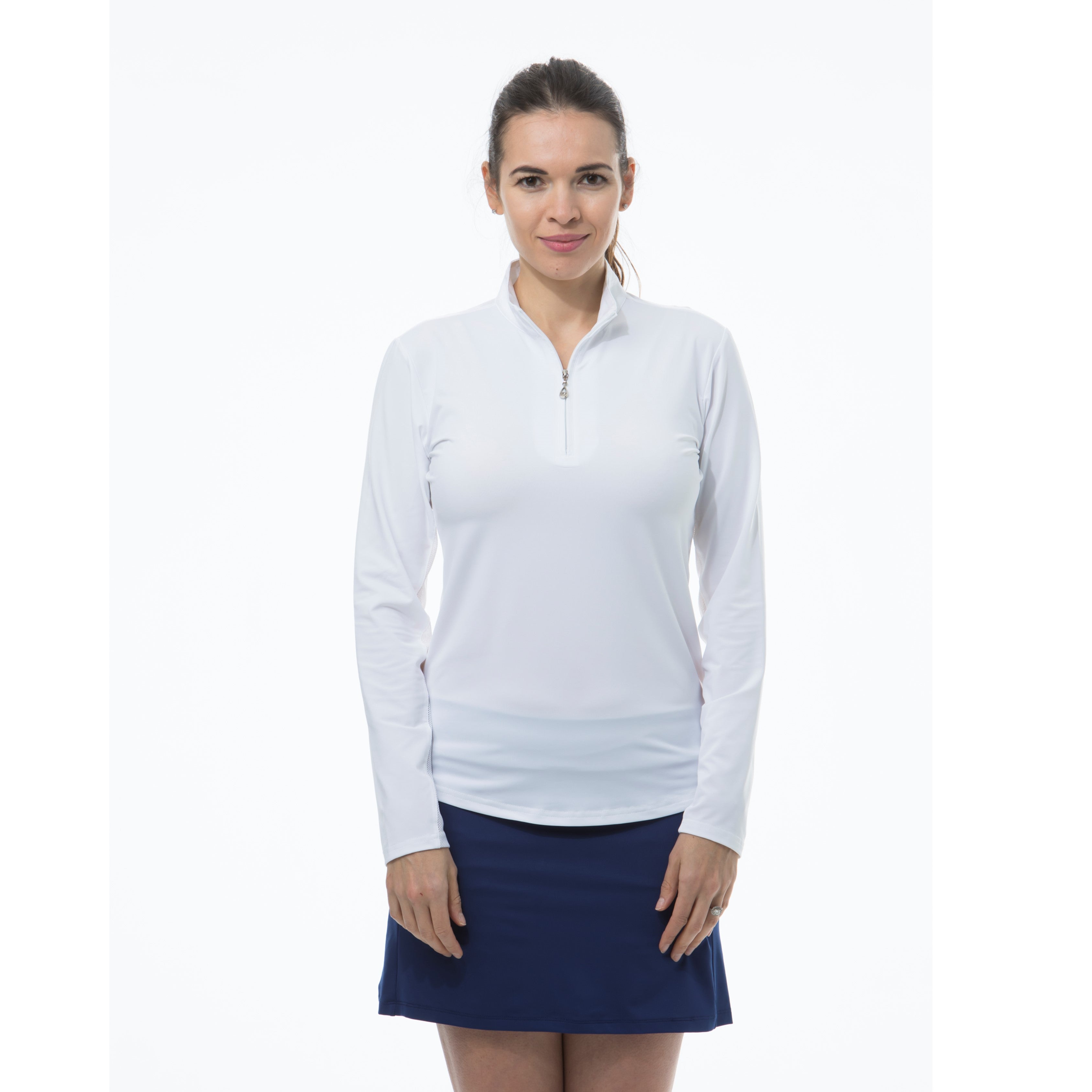 UPF 50 Long Sleeve Solid Mock with Mesh-White